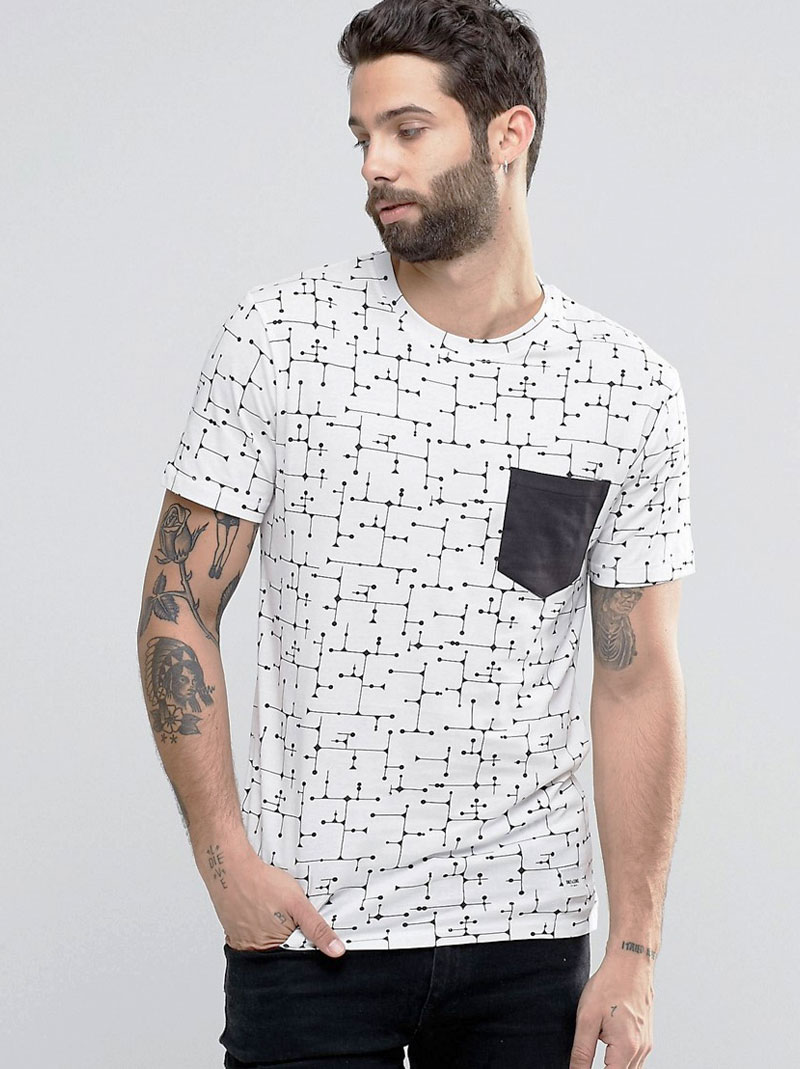 Men's White Printed Casual T-Shirt
