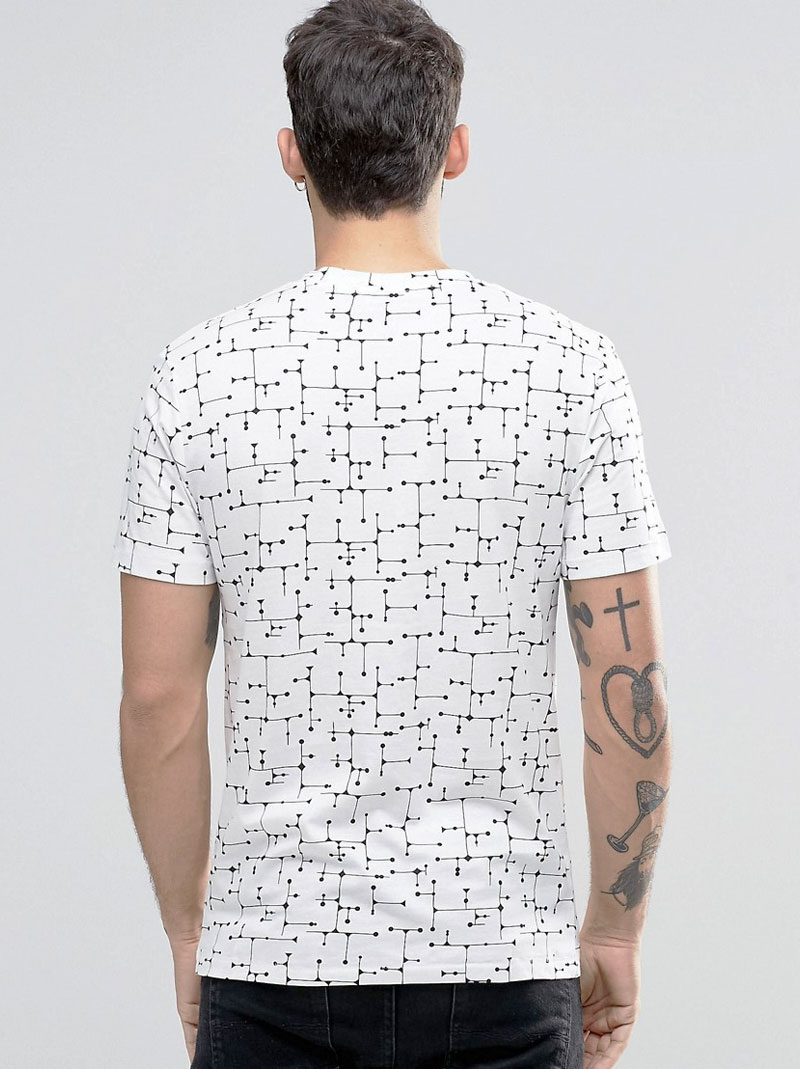 Men's White Printed Casual T-Shirt